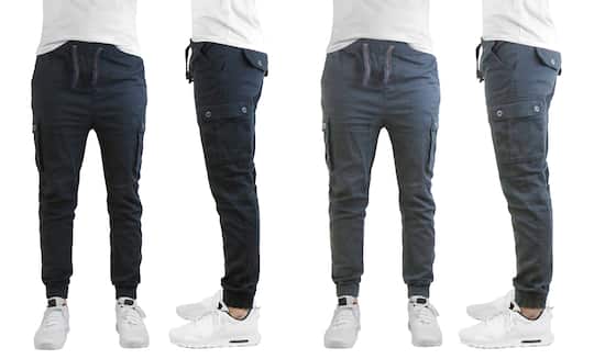 Galaxy by Harvic Slim Fit Cotton Stretch Twill Men's Cargo Joggers 2 Pack